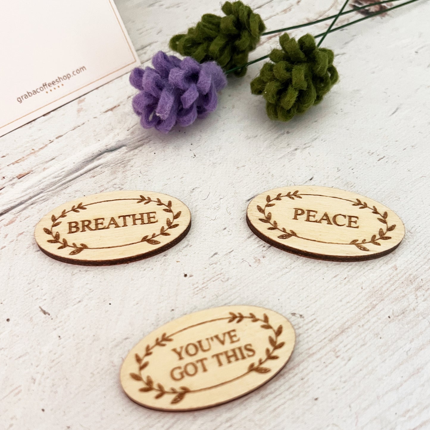 Worry Stone — Engraved Wooden Token | Breathe / Peace / You've Got This
