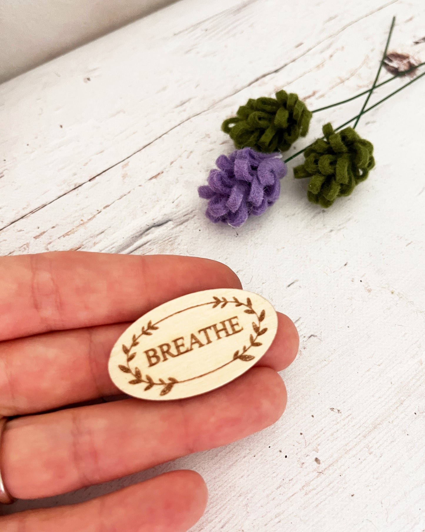 Worry Stone — Engraved Wooden Token | Breathe / Peace / You've Got This