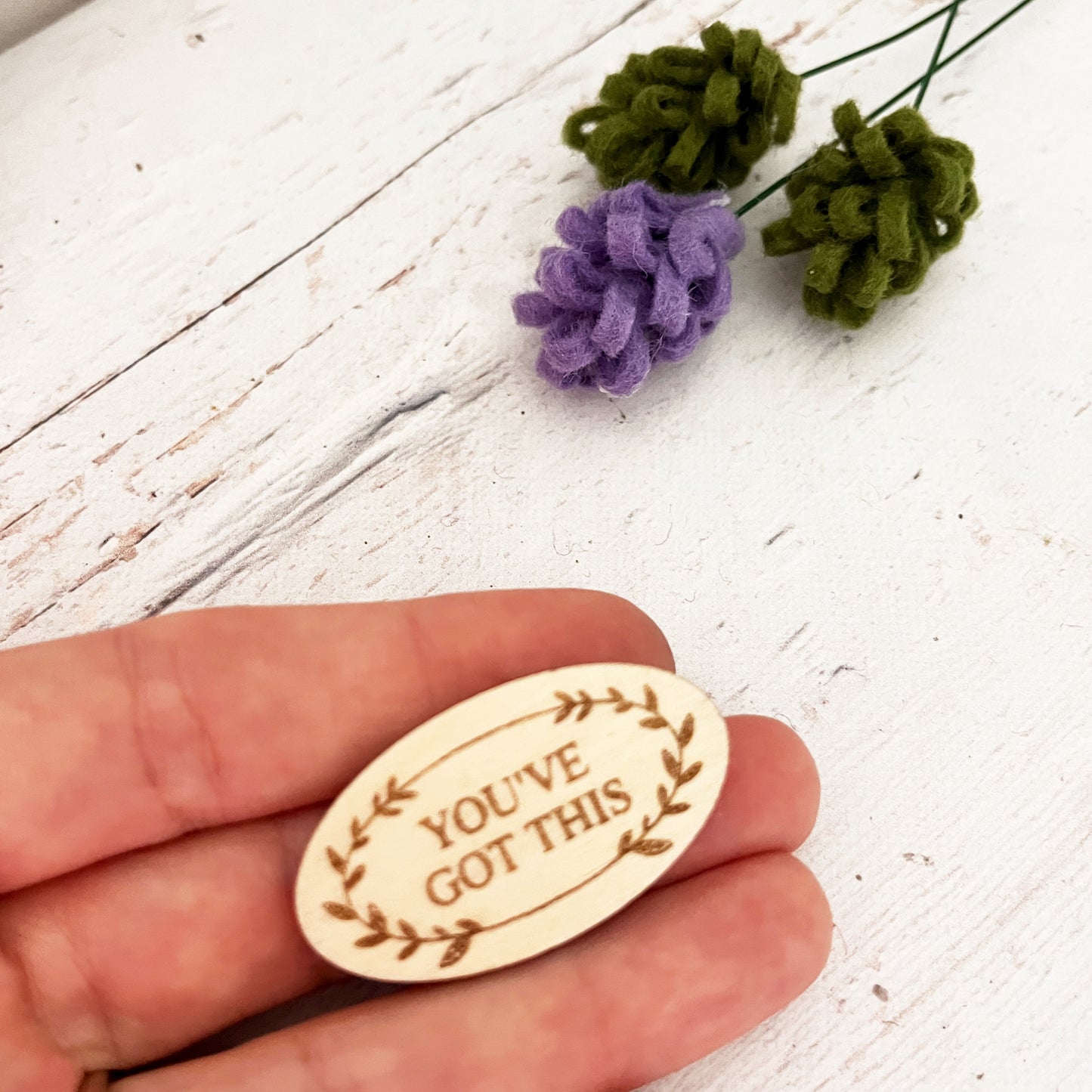 Worry Stone — Engraved Wooden Token | Breathe / Peace / You've Got This