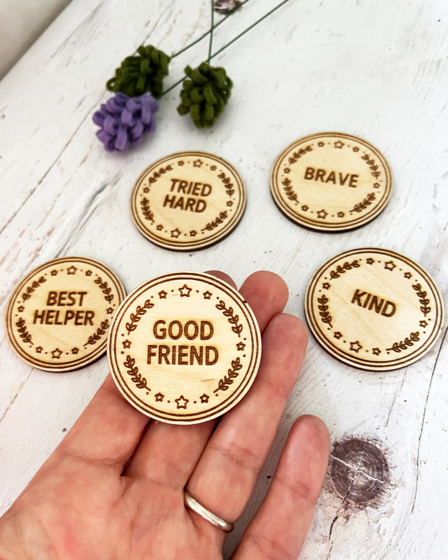 Kids Achievement Coin — Engraved Wooden Reward Token