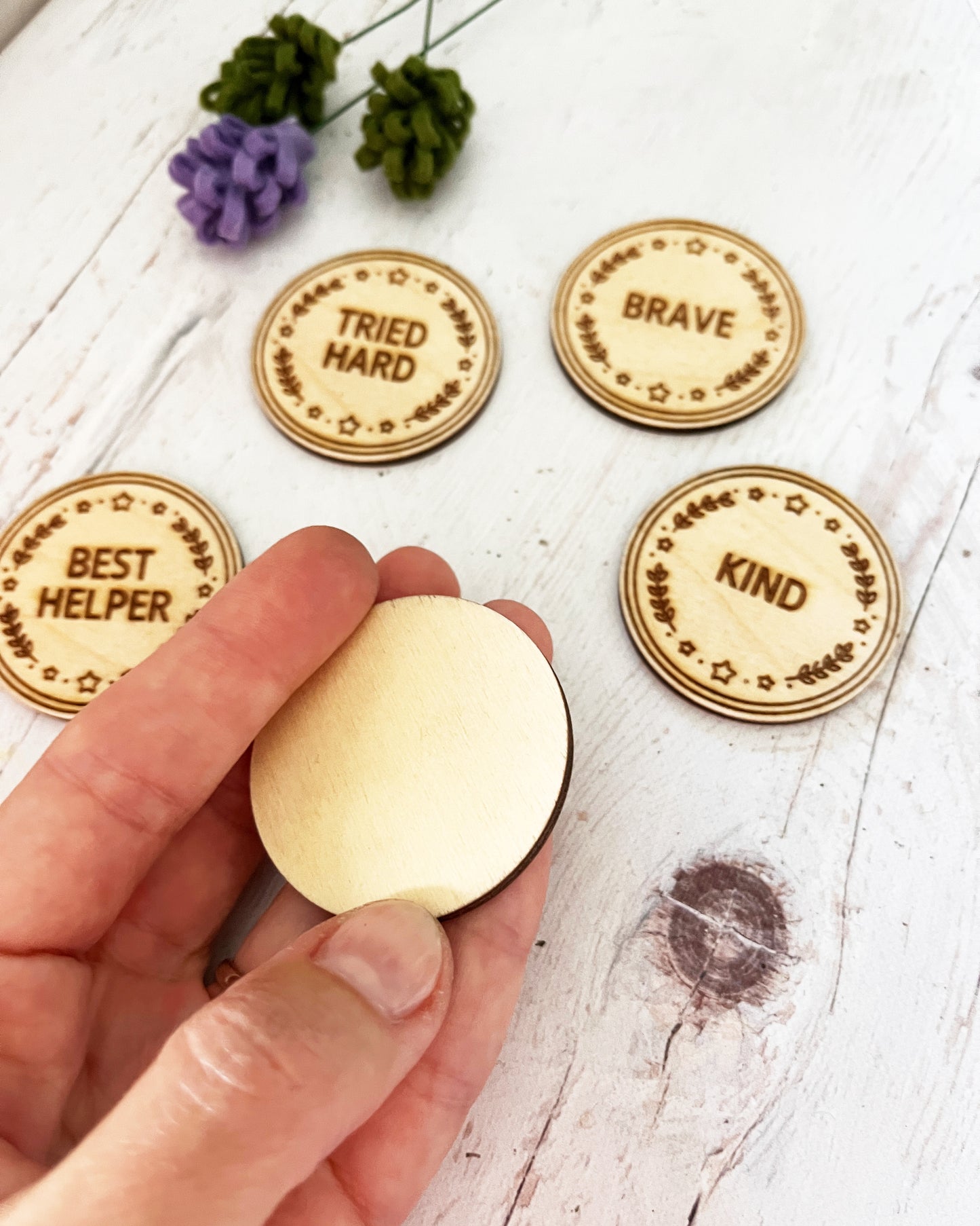 Kids Achievement Coin — Engraved Wooden Reward Token
