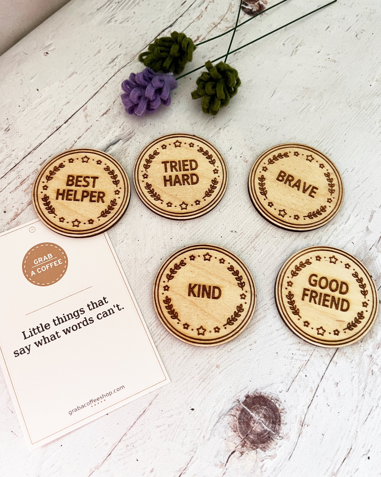 Kids Achievement Coin — Engraved Wooden Reward Token