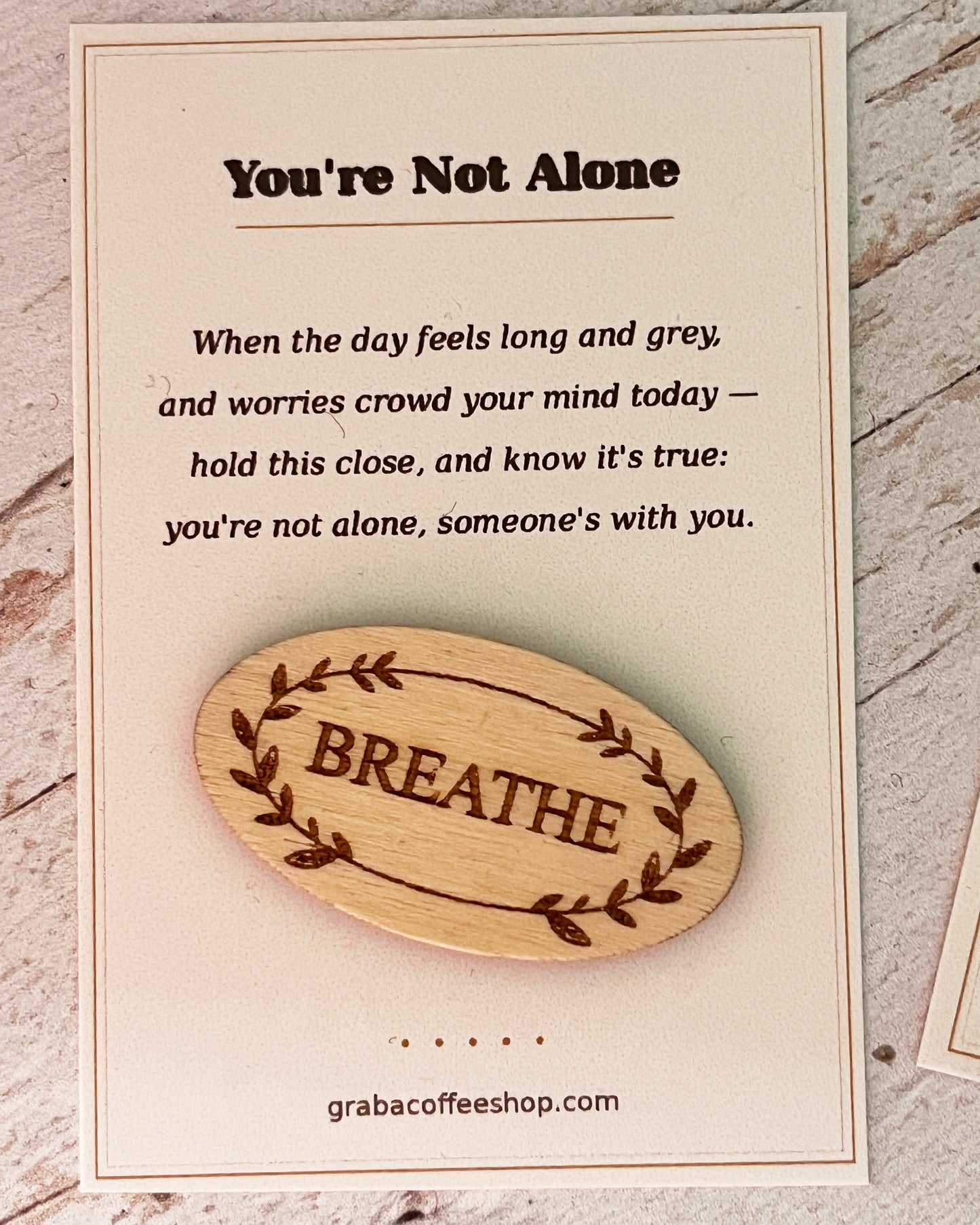 Worry Stone — Engraved Wooden Token | Breathe / Peace / You've Got This