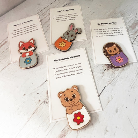 Painted Pocket Hug Token — Handmade Wooden Animal Keepsake