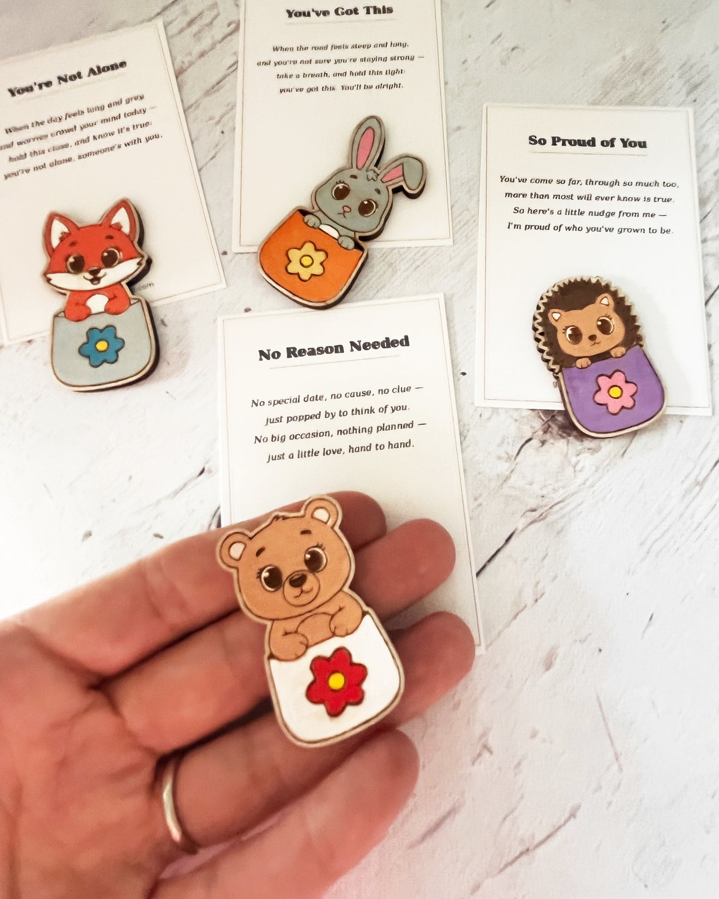 Painted Pocket Hug Token — Handmade Wooden Animal Keepsake