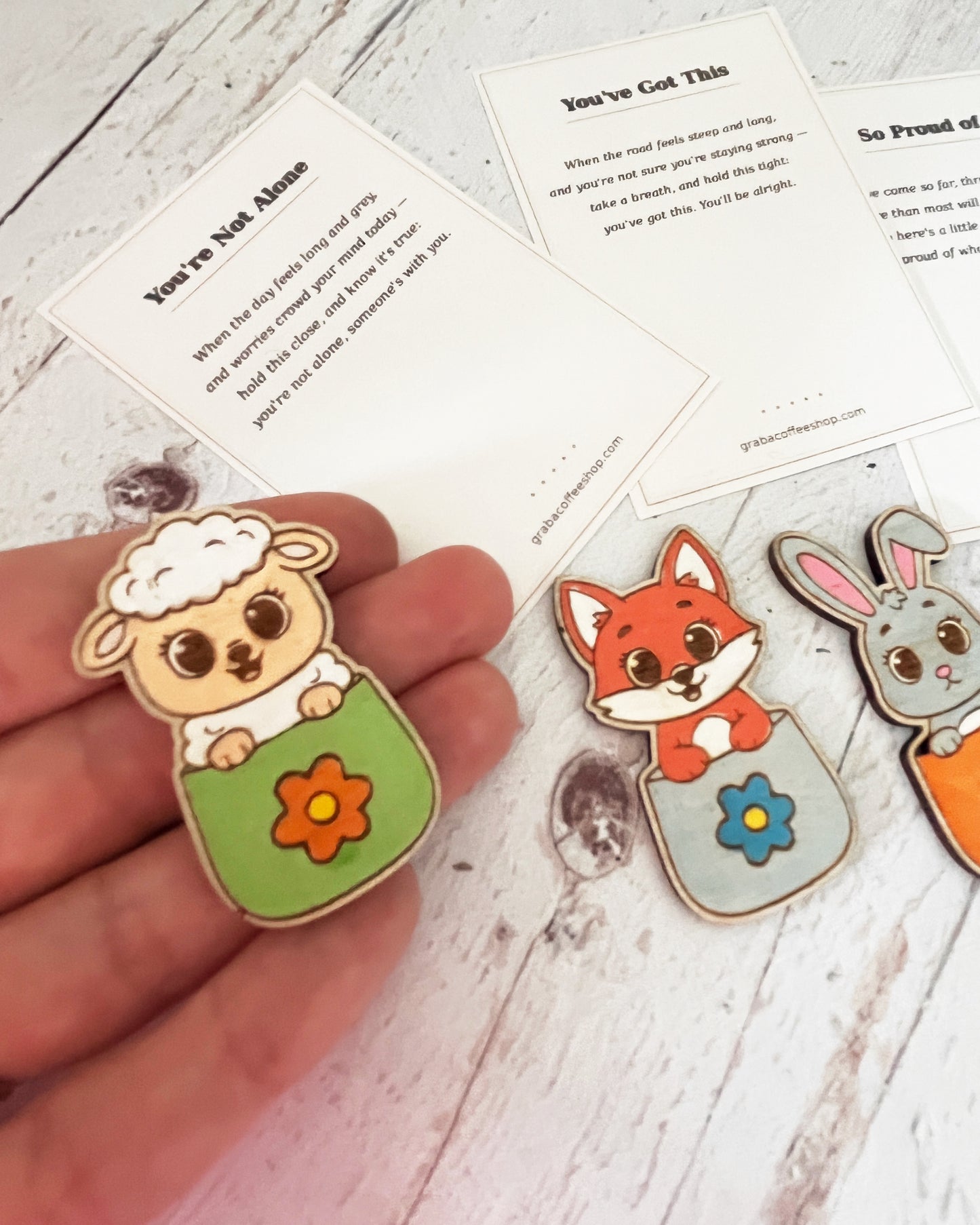 Painted Pocket Hug Token — Handmade Wooden Animal Keepsake