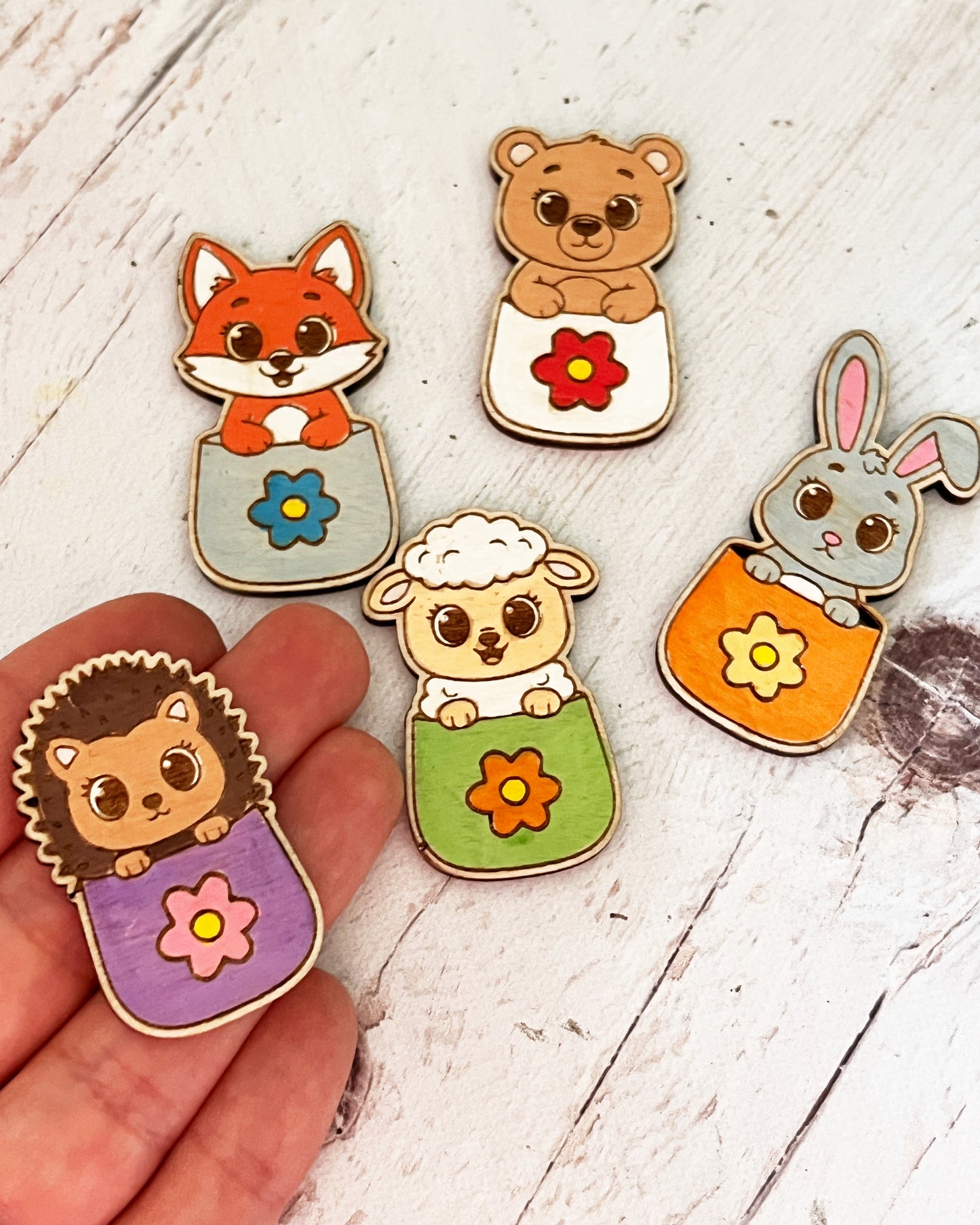 Painted Pocket Hug Token — Handmade Wooden Animal Keepsake