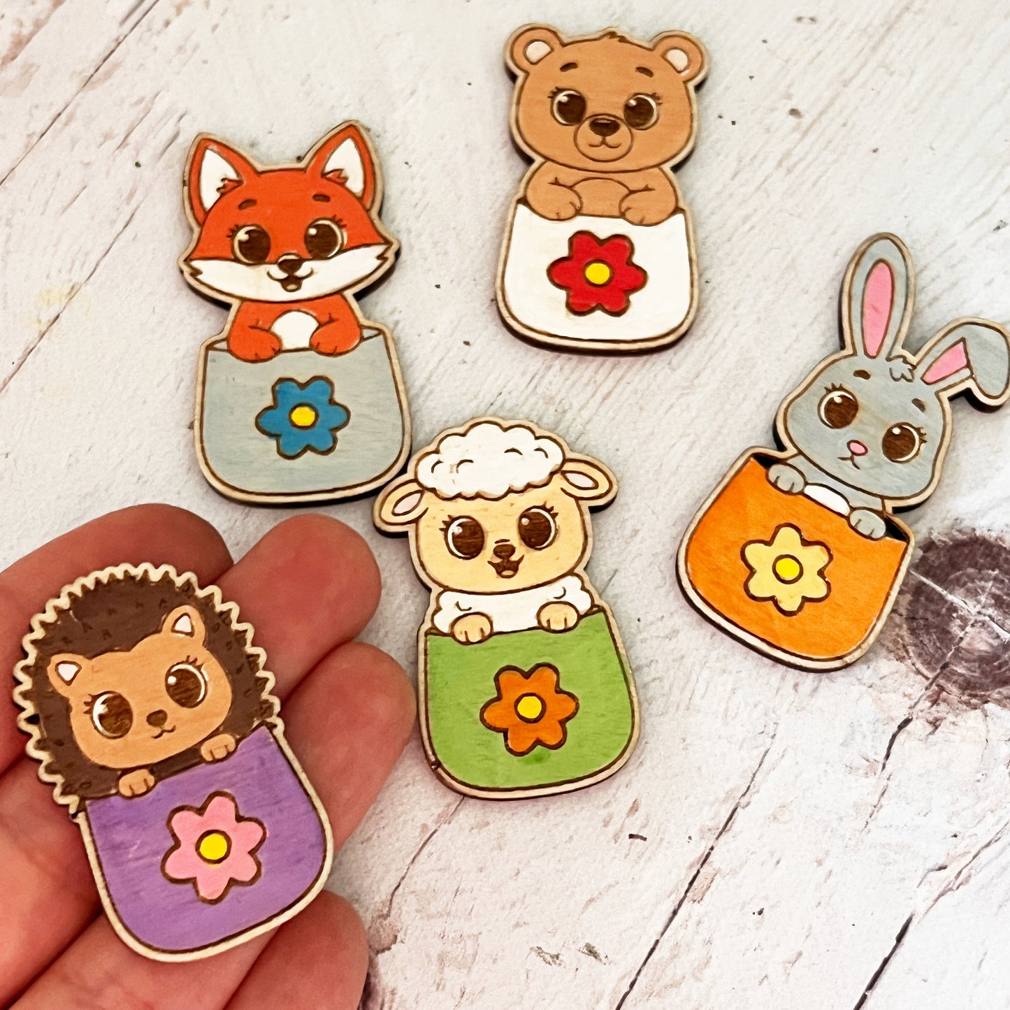 Painted Pocket Hug Token — Handmade Wooden Animal Keepsake