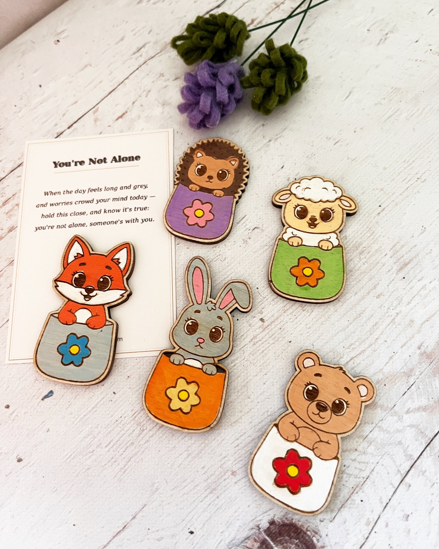 Painted Pocket Hug Token — Handmade Wooden Animal Keepsake