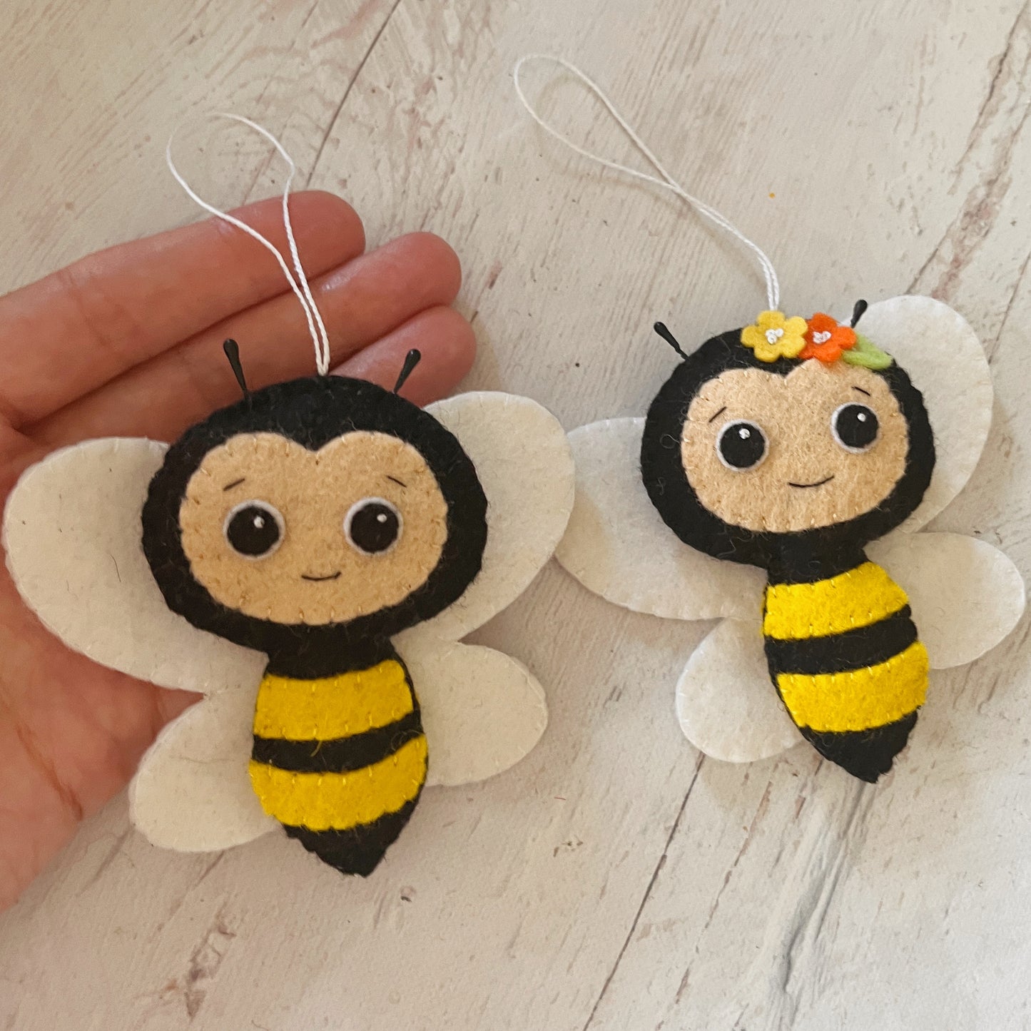 Handmade Felt Bee Ornament – 100% Wool Felt