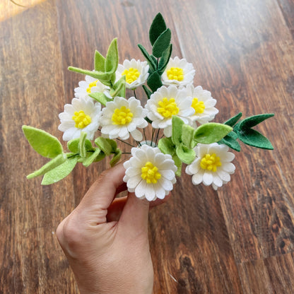Felt Daisy Flower Stem – Handmade Chamomile Daisy – White & Yellow – No Leaves – 1/3/5/15 Stems – Felt Floral Home Decor or Gift