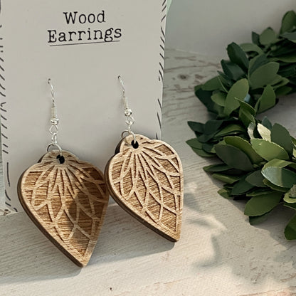 Natural Brown Mandala Earrings – Wooden Laser Engraved Jewelry – Boho Aged Look Earrings – Lightweight Silver Dangles