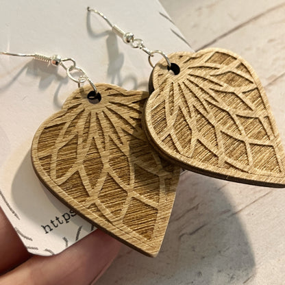 Natural Brown Mandala Earrings – Wooden Laser Engraved Jewelry – Boho Aged Look Earrings – Lightweight Silver Dangles