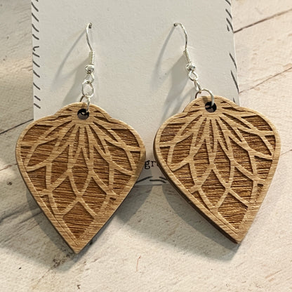 Natural Brown Mandala Earrings – Wooden Laser Engraved Jewelry – Boho Aged Look Earrings – Lightweight Silver Dangles