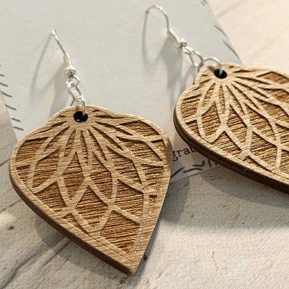 Natural Brown Mandala Earrings – Wooden Laser Engraved Jewelry – Boho Aged Look Earrings – Lightweight Silver Dangles