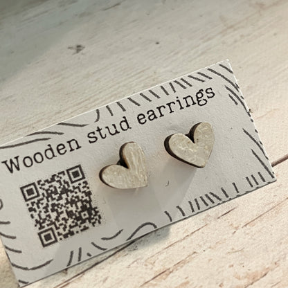 Mini Heart Stud Earrings – Pick Your Color – Tiny Wooden Heart Earrings – Cute Hand Painted Jewelry – Valentine Gift Idea
