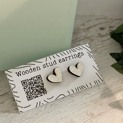 Mini Heart Stud Earrings – Pick Your Color – Tiny Wooden Heart Earrings – Cute Hand Painted Jewelry – Valentine Gift Idea