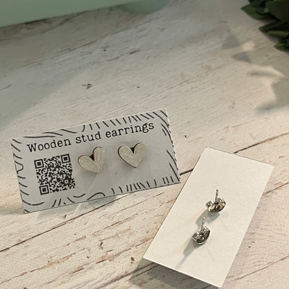 Mini Heart Stud Earrings – Pick Your Color – Tiny Wooden Heart Earrings – Cute Hand Painted Jewelry – Valentine Gift Idea