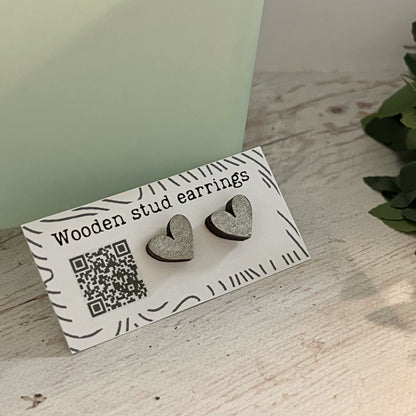 Mini Heart Stud Earrings – Pick Your Color – Tiny Wooden Heart Earrings – Cute Hand Painted Jewelry – Valentine Gift Idea