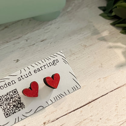 Mini Heart Stud Earrings – Pick Your Color – Tiny Wooden Heart Earrings – Cute Hand Painted Jewelry – Valentine Gift Idea