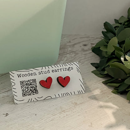 Mini Heart Stud Earrings – Pick Your Color – Tiny Wooden Heart Earrings – Cute Hand Painted Jewelry – Valentine Gift Idea