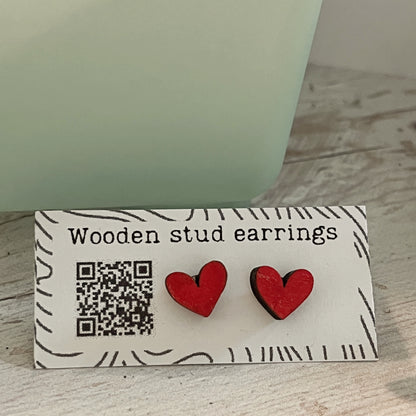 Mini Heart Stud Earrings – Pick Your Color – Tiny Wooden Heart Earrings – Cute Hand Painted Jewelry – Valentine Gift Idea