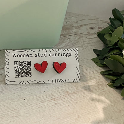 Mini Heart Stud Earrings – Pick Your Color – Tiny Wooden Heart Earrings – Cute Hand Painted Jewelry – Valentine Gift Idea