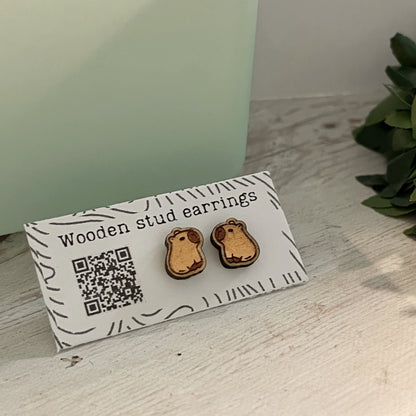 Capybara Stud Earrings – Mini Wooden Earrings – Cute Animal Jewelry – Laser Cut Wood Studs – Capybara Lover Gift