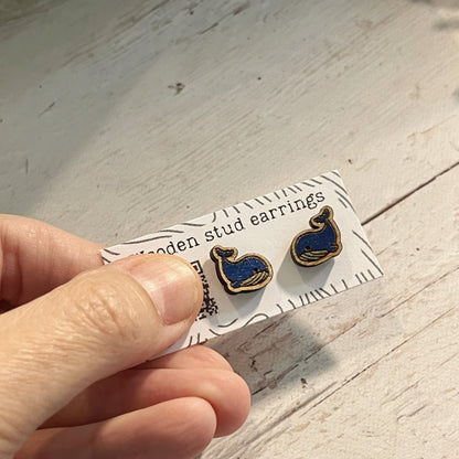 Mini Whale Stud Earrings – Cute Laser Cut Wooden Earrings – Ocean Animal Jewelry – Tiny Animal Studs – Whale Lover Gift