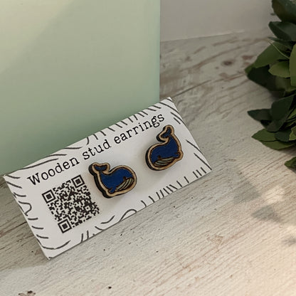 Mini Whale Stud Earrings – Cute Laser Cut Wooden Earrings – Ocean Animal Jewelry – Tiny Animal Studs – Whale Lover Gift