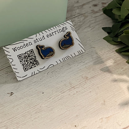 Mini Whale Stud Earrings – Cute Laser Cut Wooden Earrings – Ocean Animal Jewelry – Tiny Animal Studs – Whale Lover Gift