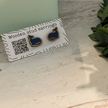 Mini Whale Stud Earrings – Cute Laser Cut Wooden Earrings – Ocean Animal Jewelry – Tiny Animal Studs – Whale Lover Gift