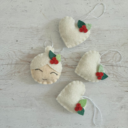 Felt Mrs. Claus ornament with leaves, Santa Grandma