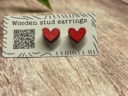 Mini Heart Stud Earrings – Pick Your Color – Tiny Wooden Heart Earrings – Cute Hand Painted Jewelry – Valentine Gift Idea