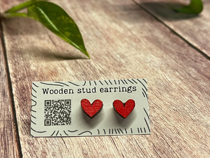 Mini Heart Stud Earrings – Pick Your Color – Tiny Wooden Heart Earrings – Cute Hand Painted Jewelry – Valentine Gift Idea