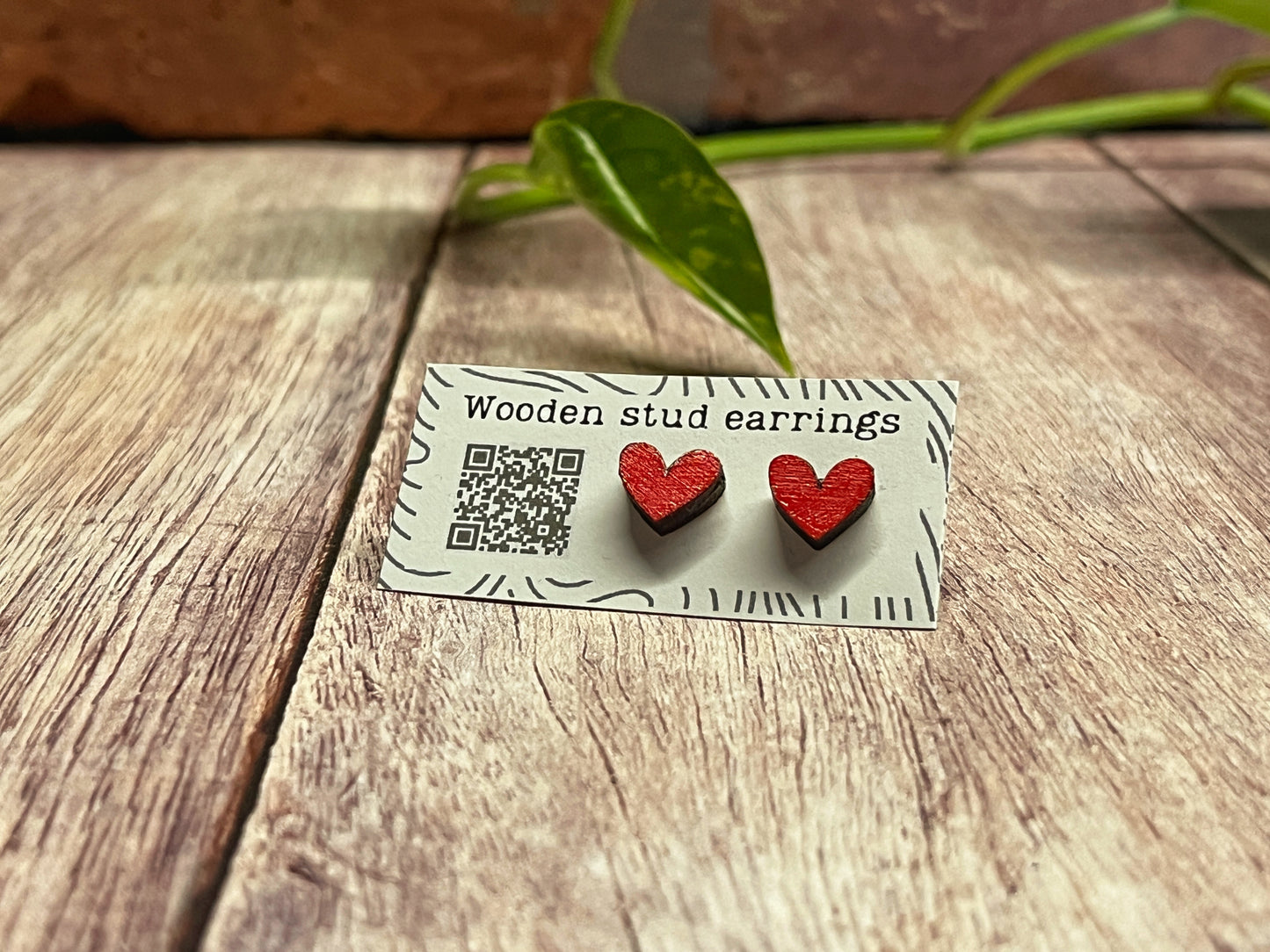 Mini Heart Stud Earrings – Pick Your Color – Tiny Wooden Heart Earrings – Cute Hand Painted Jewelry – Valentine Gift Idea