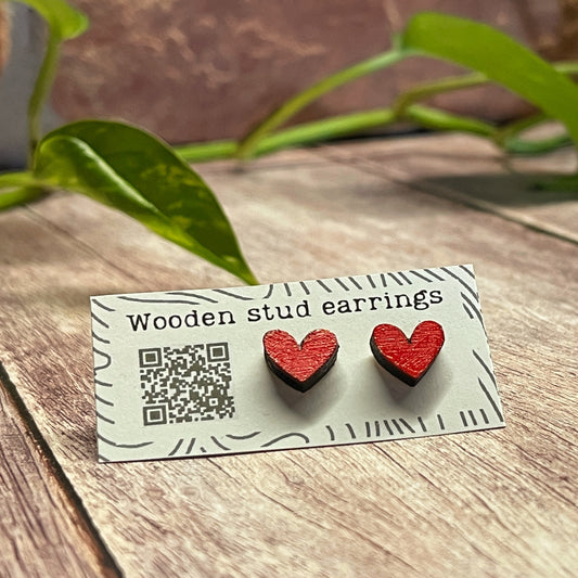 Mini Heart Stud Earrings – Pick Your Color – Tiny Wooden Heart Earrings – Cute Hand Painted Jewelry – Valentine Gift Idea