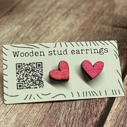 Mini Heart Stud Earrings – Pick Your Color – Tiny Wooden Heart Earrings – Cute Hand Painted Jewelry – Valentine Gift Idea