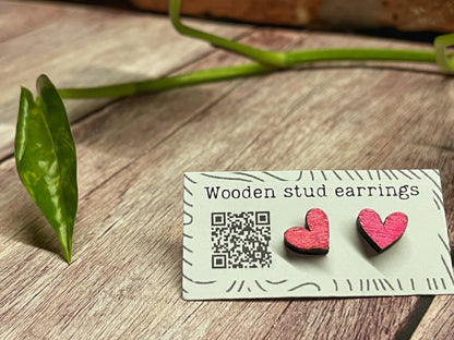 Mini Heart Stud Earrings – Pick Your Color – Tiny Wooden Heart Earrings – Cute Hand Painted Jewelry – Valentine Gift Idea