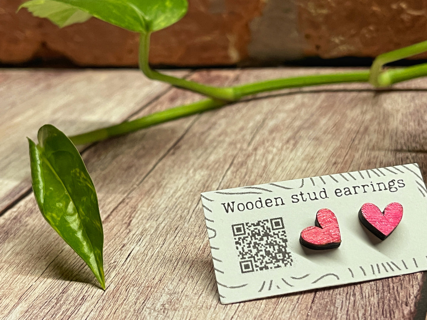 Mini Heart Stud Earrings – Pick Your Color – Tiny Wooden Heart Earrings – Cute Hand Painted Jewelry – Valentine Gift Idea