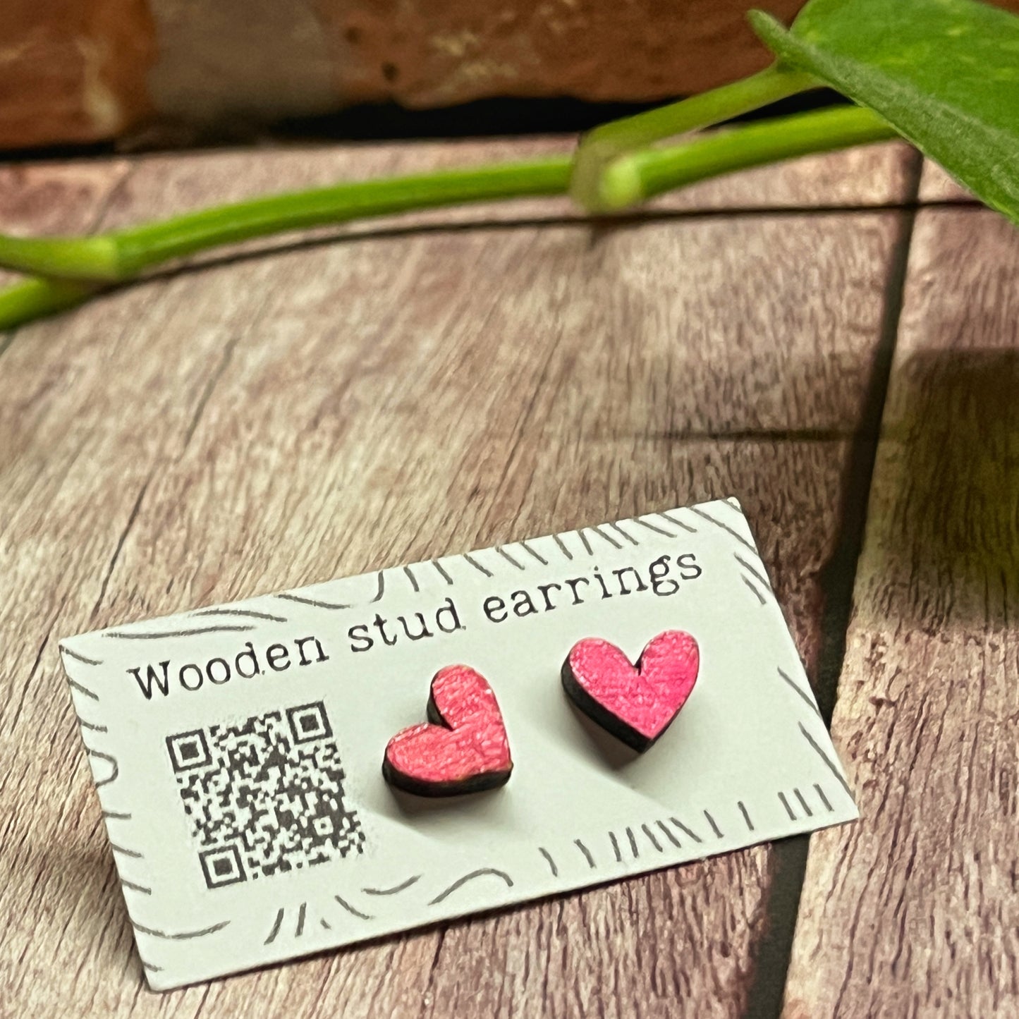 Mini Heart Stud Earrings – Pick Your Color – Tiny Wooden Heart Earrings – Cute Hand Painted Jewelry – Valentine Gift Idea