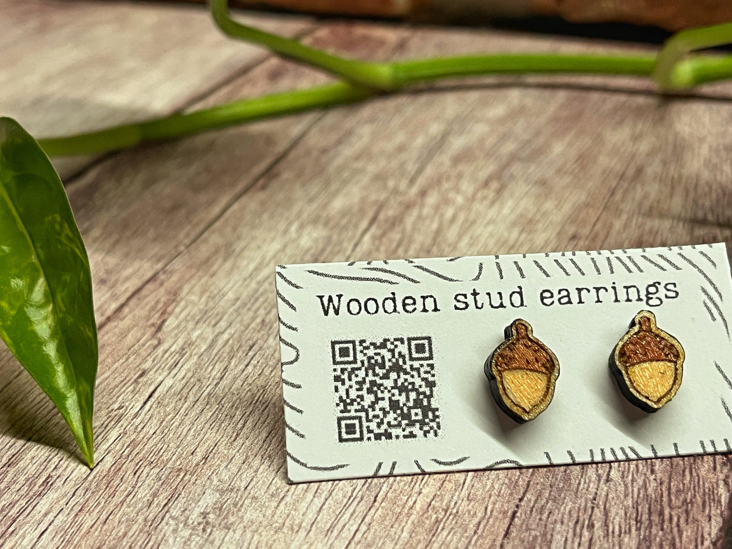 Handpainted Wooden Acorn Stud Earrings – Autumn Jewelry