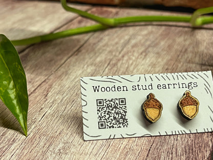 Handpainted Wooden Acorn Stud Earrings – Autumn Jewelry