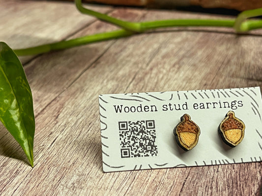 Handpainted Wooden Acorn Stud Earrings – Autumn Jewelry