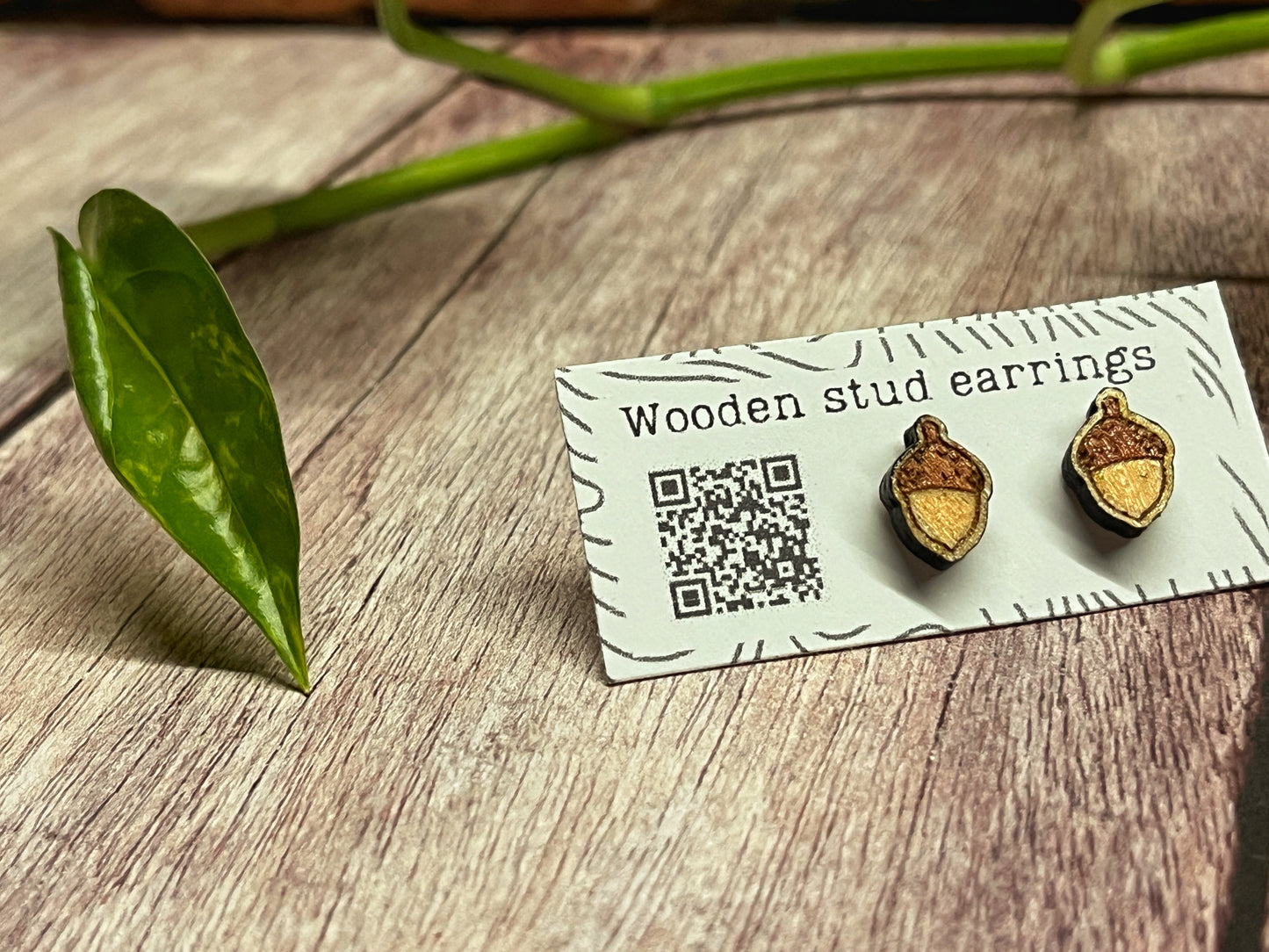 Handpainted Wooden Acorn Stud Earrings – Autumn Jewelry