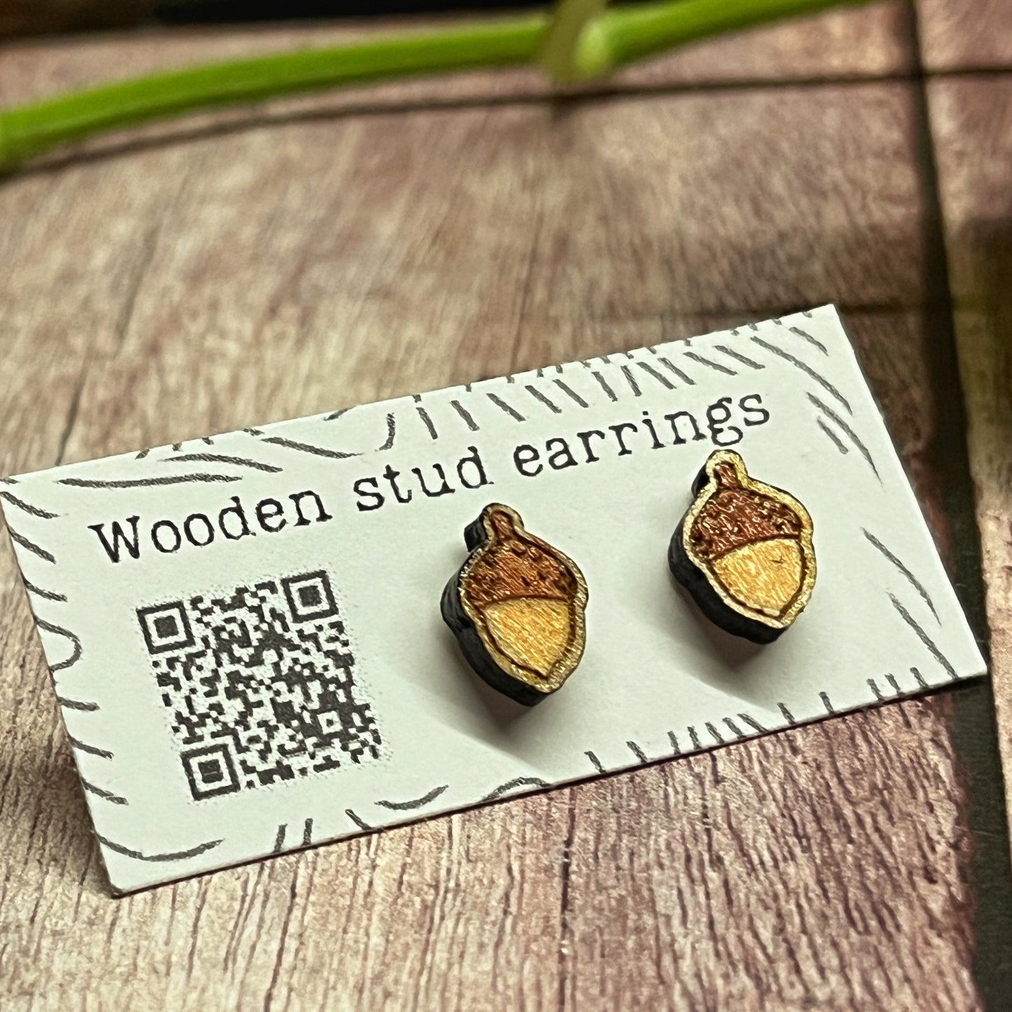Handpainted Wooden Acorn Stud Earrings – Autumn Jewelry