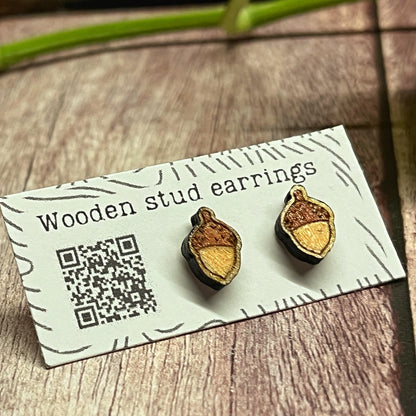 Handpainted Wooden Acorn Stud Earrings – Autumn Jewelry