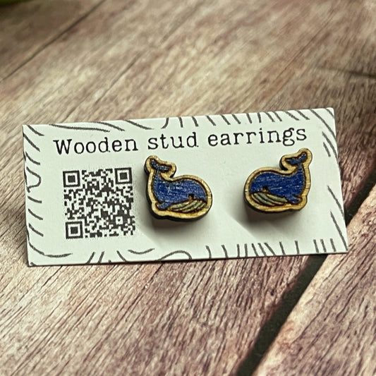 Mini Whale Stud Earrings – Cute Laser Cut Wooden Earrings – Ocean Animal Jewelry – Tiny Animal Studs – Whale Lover Gift
