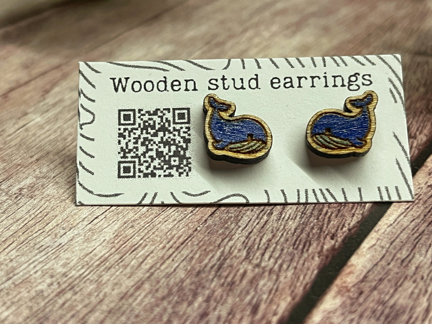 Mini Whale Stud Earrings – Cute Laser Cut Wooden Earrings – Ocean Animal Jewelry – Tiny Animal Studs – Whale Lover Gift