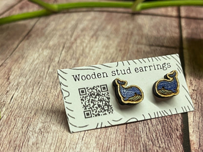 Mini Whale Stud Earrings – Cute Laser Cut Wooden Earrings – Ocean Animal Jewelry – Tiny Animal Studs – Whale Lover Gift